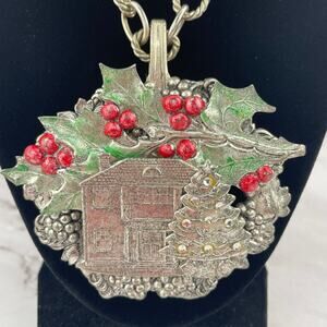Holiday Statement Necklace Silver Spoon Art Jewelry Christmas Accessory